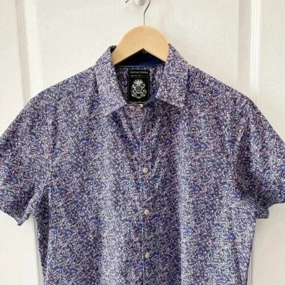 English Laundry Button Up Shirt Short Sleeve Stretch Fitted Casual Blue Medium - Picture 6 of 16